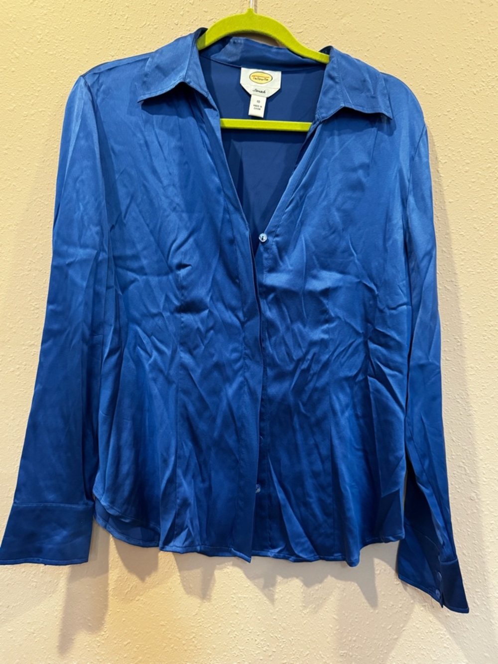 Blue Stretch Silk Button-Up Blouse